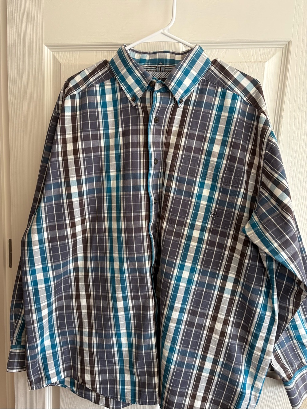 Ariat Men's Blue, Teal and Gray Plaid Button-Down Shirt